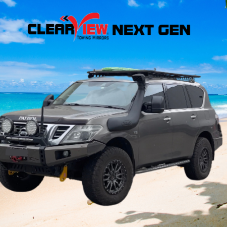 Clearview Towing Mirrors [Next, Pair, Heat, Camera, Indicators, Electric] - Nissan Patrol Y62 with fitted snorkel