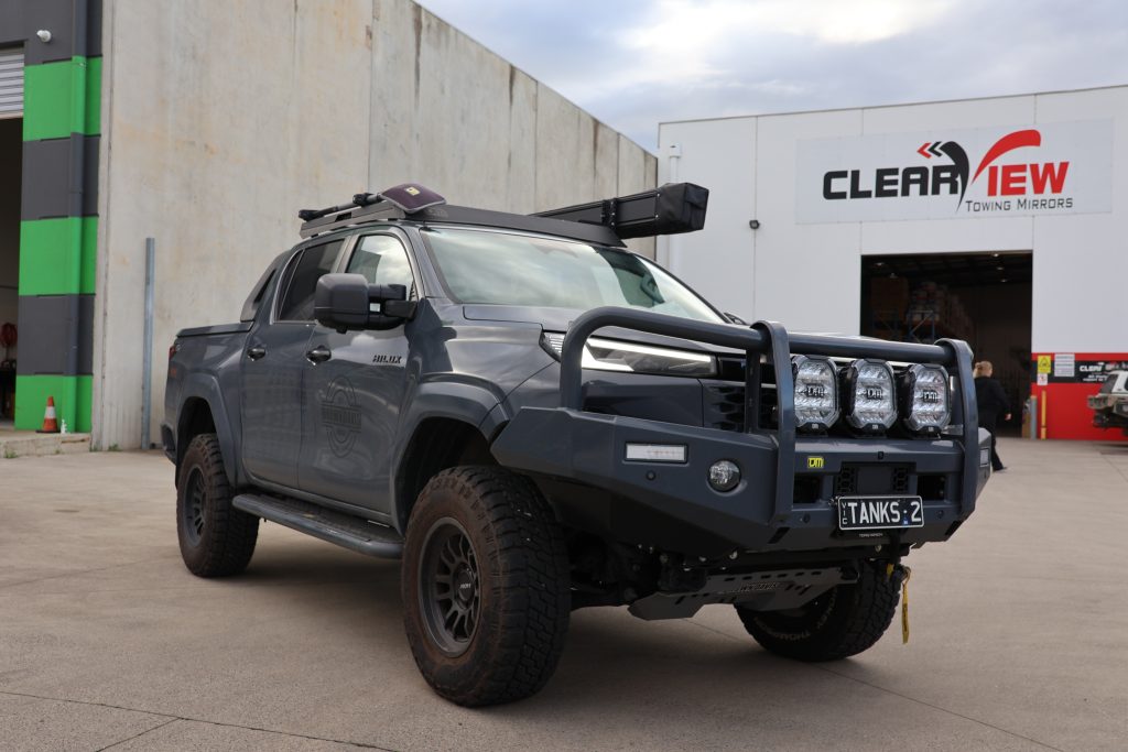 Clearview Mirrors on the Brown Davis Toyota Hilux N90